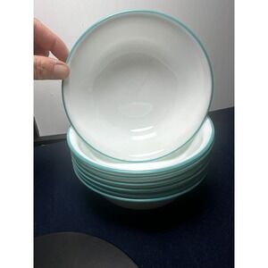 Corelle | Set of 7 Vitrelle White Bowls Turquoise Teal Rim 6.25 inch